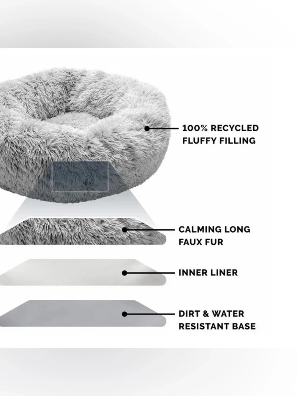 3/$30 Plush Donut Dog Bed - Light Gray Cozy Bed for Small Dogs/Cats up to 25 lb